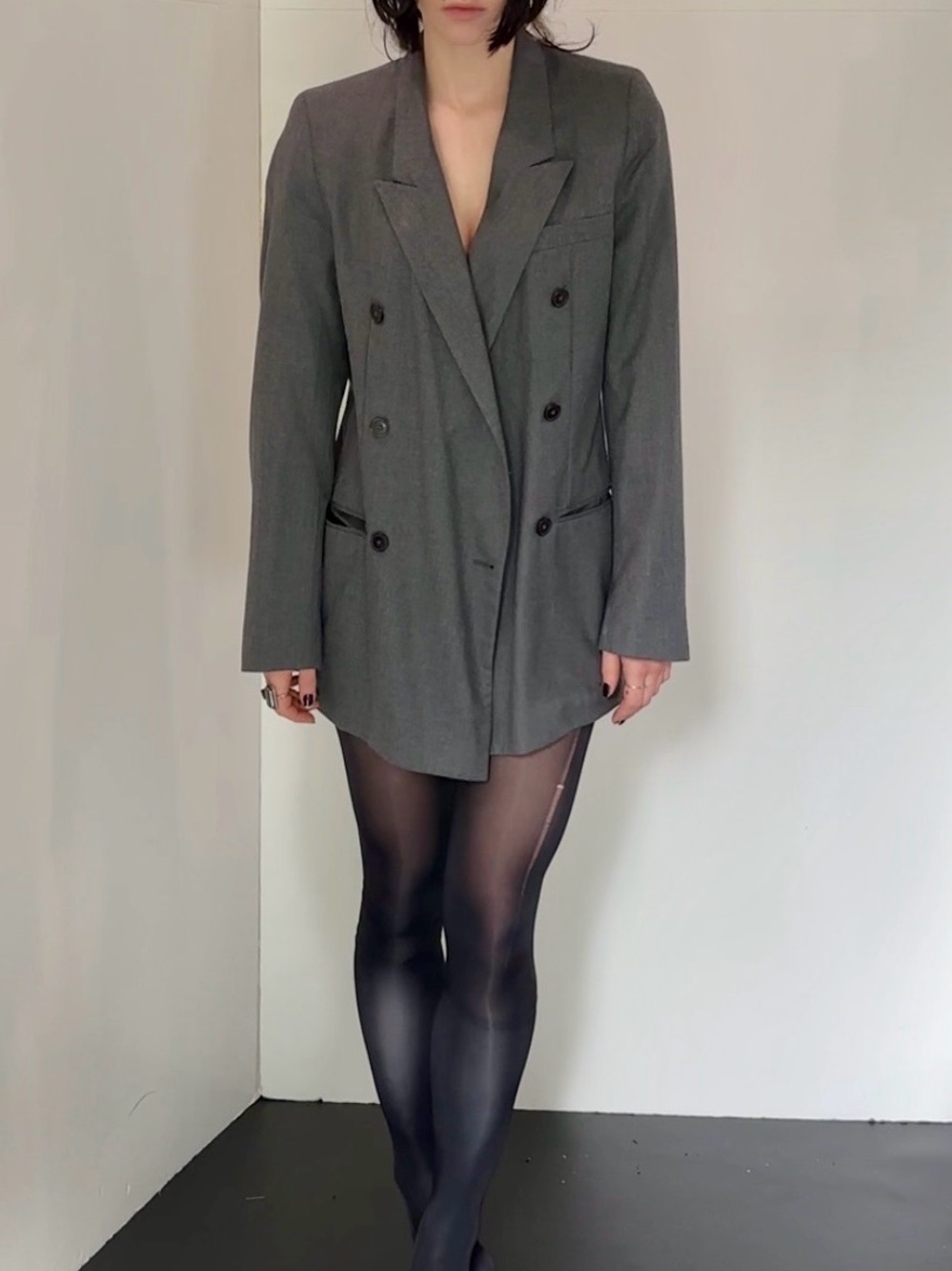 Margiela essentials women’s line 4 Gray Double-Breasted Women's Blazer Jacket - Picture 2 of 7